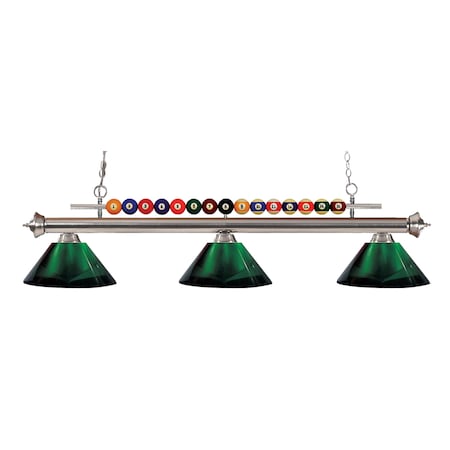 Z-Lite Shark 3 Light Billiard Light, Brushed Nickel & Green 170BN-ARG